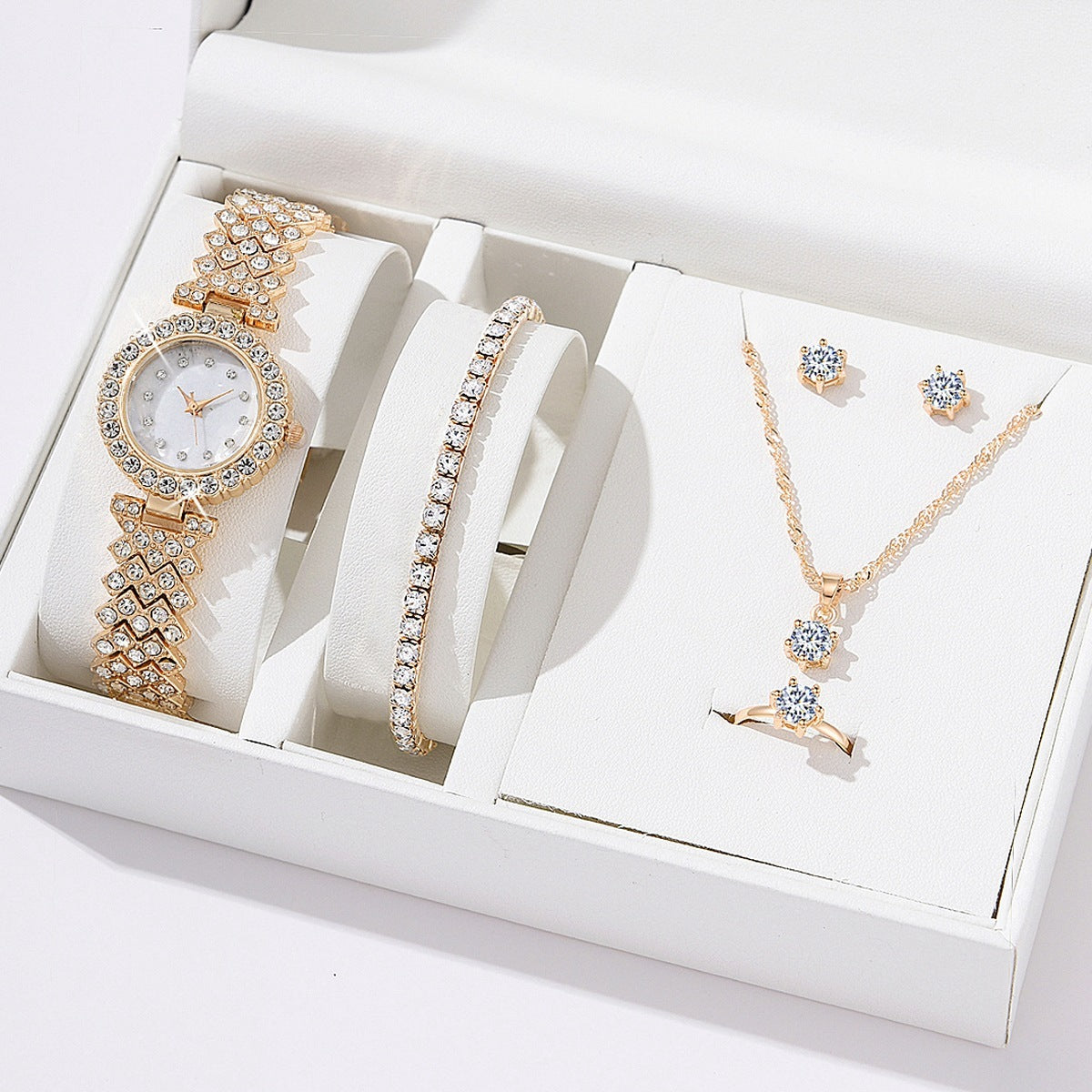Ensemble montre, collier, boucles d'oreilles et bracelet pour femme