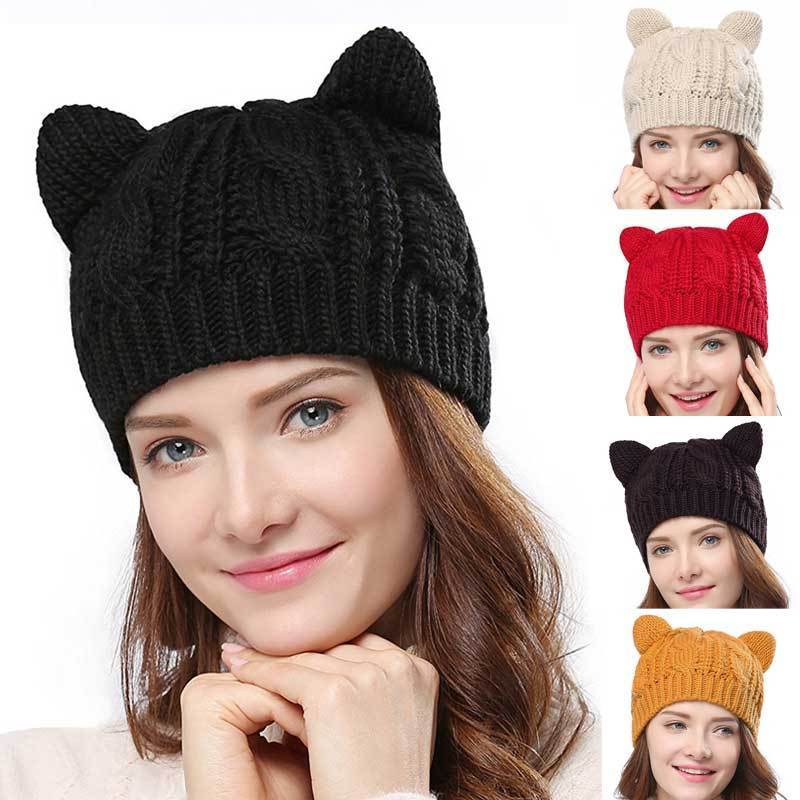 Bonnet tricoté avec oreilles de chat pour l'hiver
