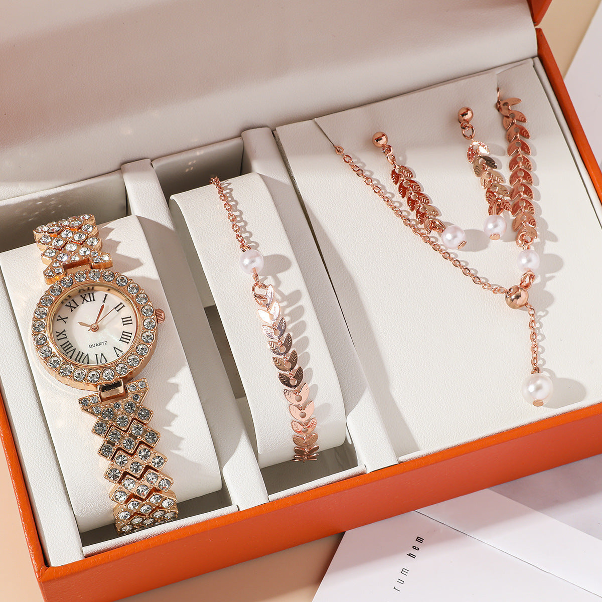 Ensemble montre, collier, boucles d'oreilles et bracelet pour femme