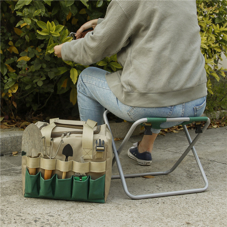 Tabouret de jardinage avec sac fourre-tout