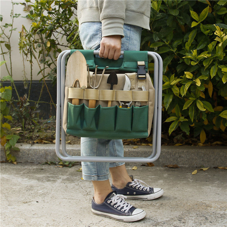 Tabouret de jardinage avec sac fourre-tout