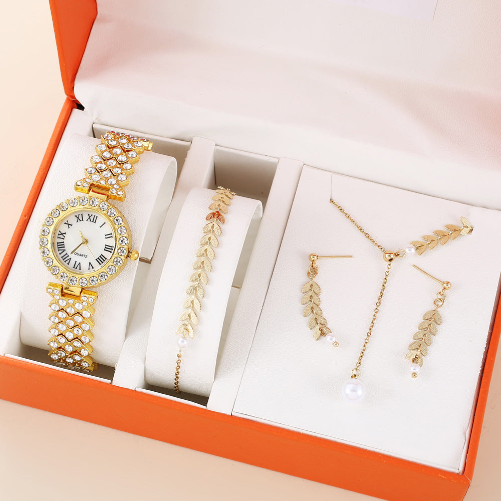 Ensemble montre, collier, boucles d'oreilles et bracelet pour femme