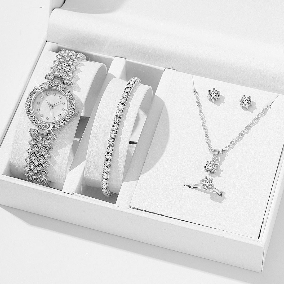 Ensemble montre, collier, boucles d'oreilles et bracelet pour femme