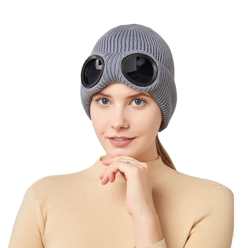 Bonnets en laine tricotés chauds avec lunettes coupe-vent