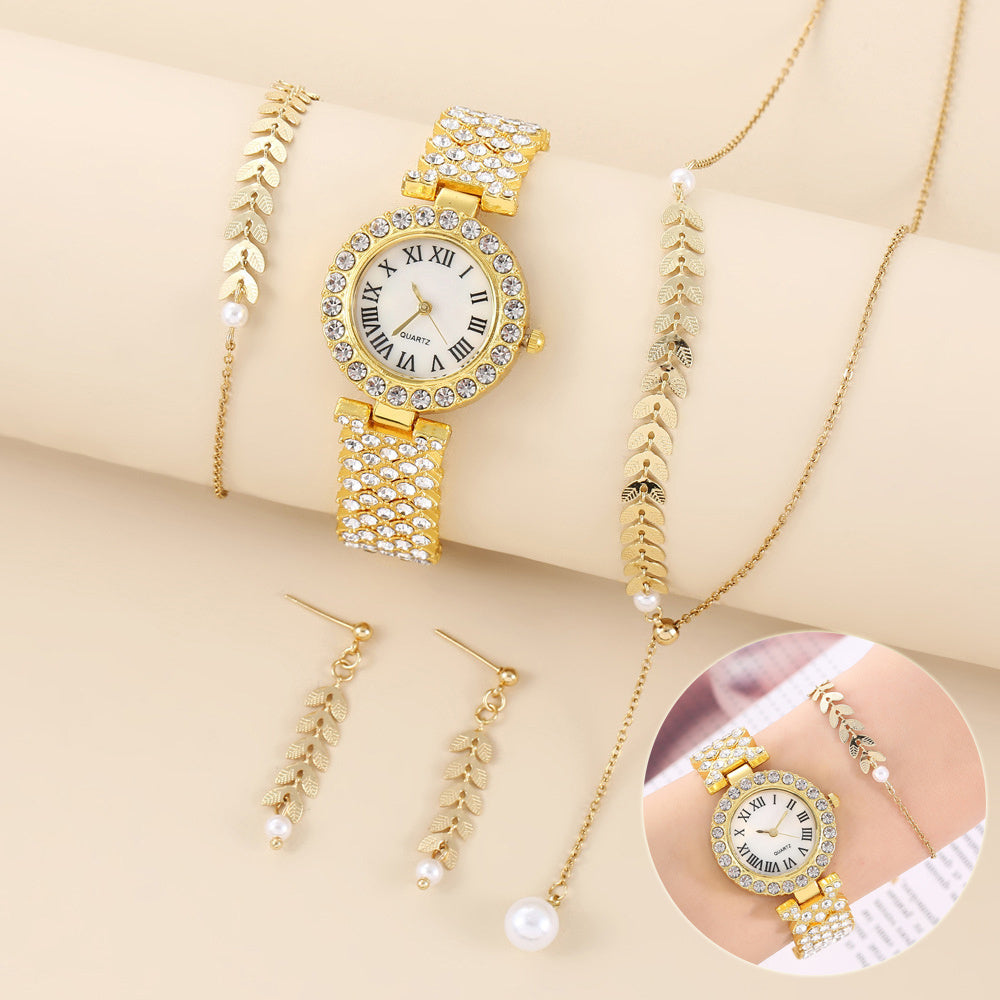 Ensemble montre, collier, boucles d'oreilles et bracelet pour femme
