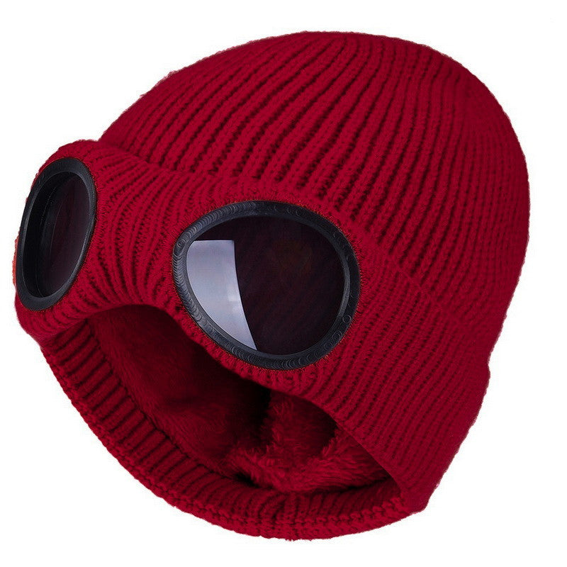 Bonnets en laine tricotés chauds avec lunettes coupe-vent