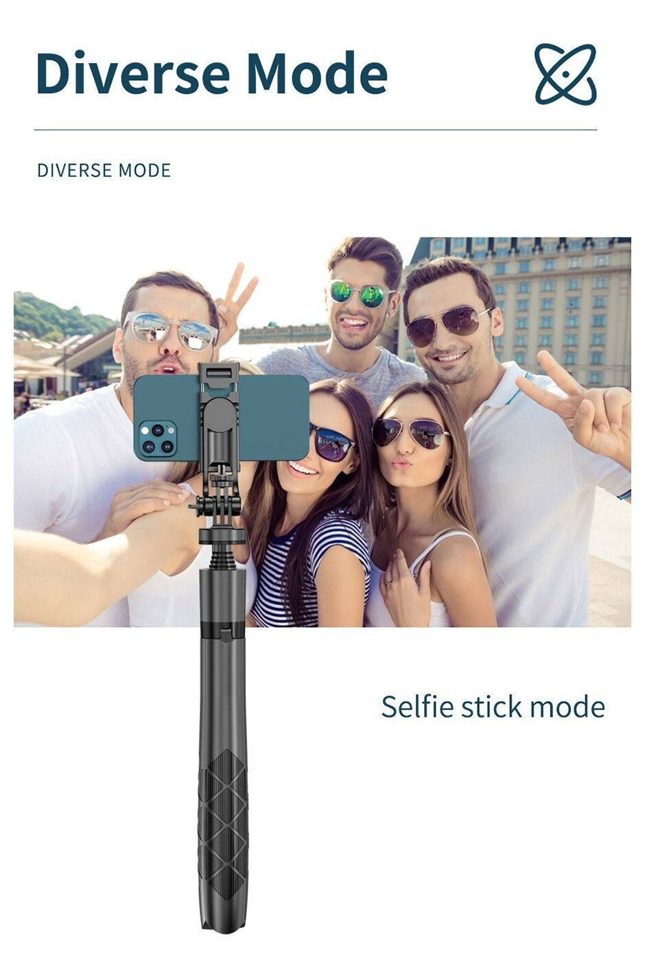 Perche à selfie stabilisatrice au sol télescopique