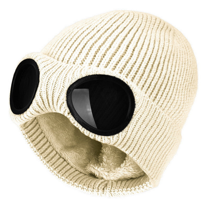 Bonnets en laine tricotés chauds avec lunettes coupe-vent
