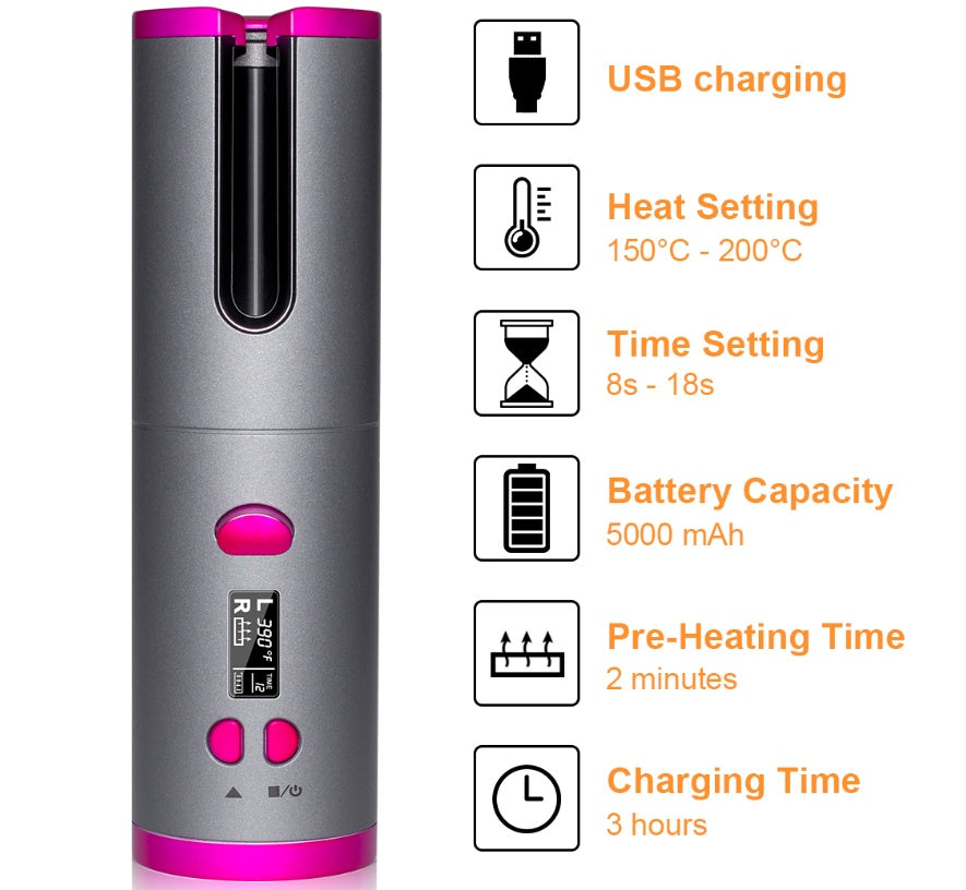 Fer à boucler multifonction sans fil avec chargeur USB
