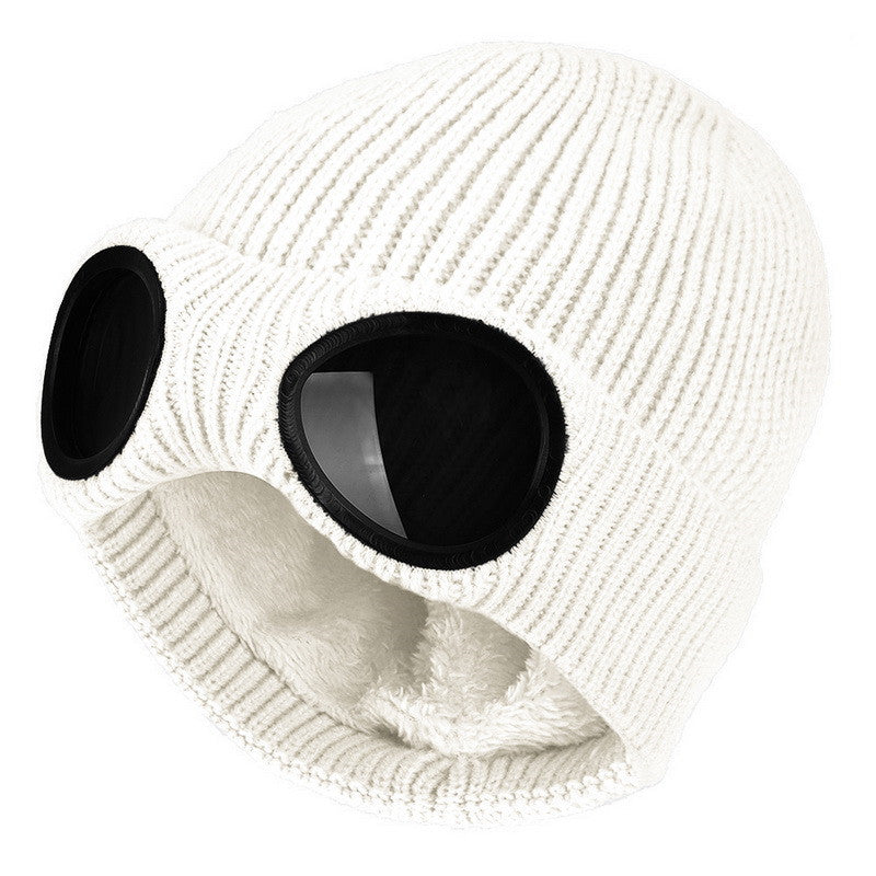 Bonnets en laine tricotés chauds avec lunettes coupe-vent