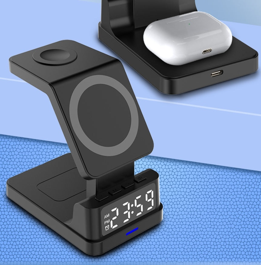 Chargeur magnétique sans fil 3 en 1 15 W avec horloge