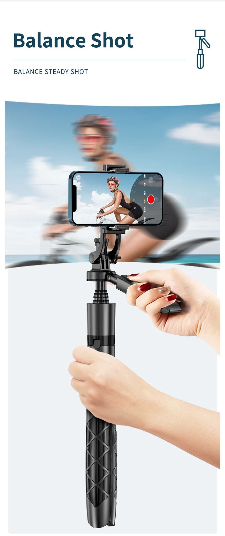 Perche à selfie stabilisatrice au sol télescopique