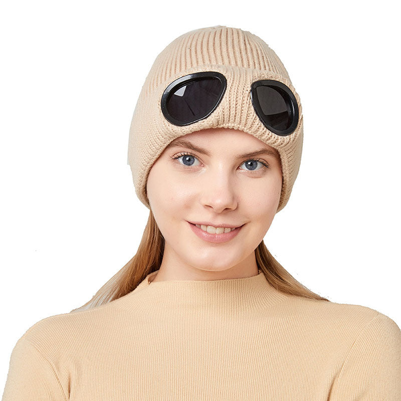 Bonnets en laine tricotés chauds avec lunettes coupe-vent