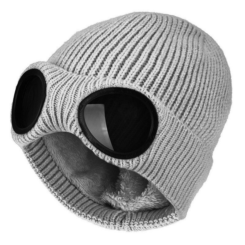Bonnets en laine tricotés chauds avec lunettes coupe-vent