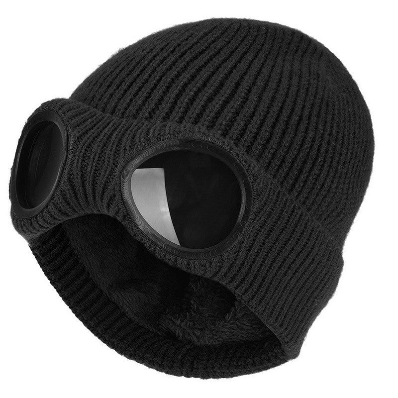 Bonnets en laine tricotés chauds avec lunettes coupe-vent