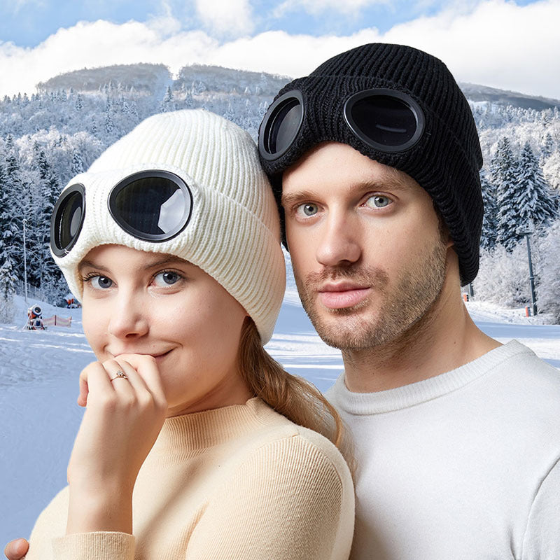 Bonnets en laine tricotés chauds avec lunettes coupe-vent