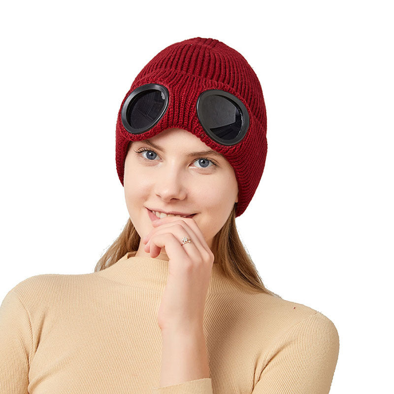 Bonnets en laine tricotés chauds avec lunettes coupe-vent