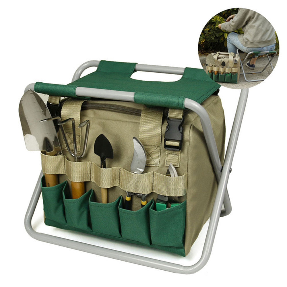 Tabouret de jardinage avec sac fourre-tout