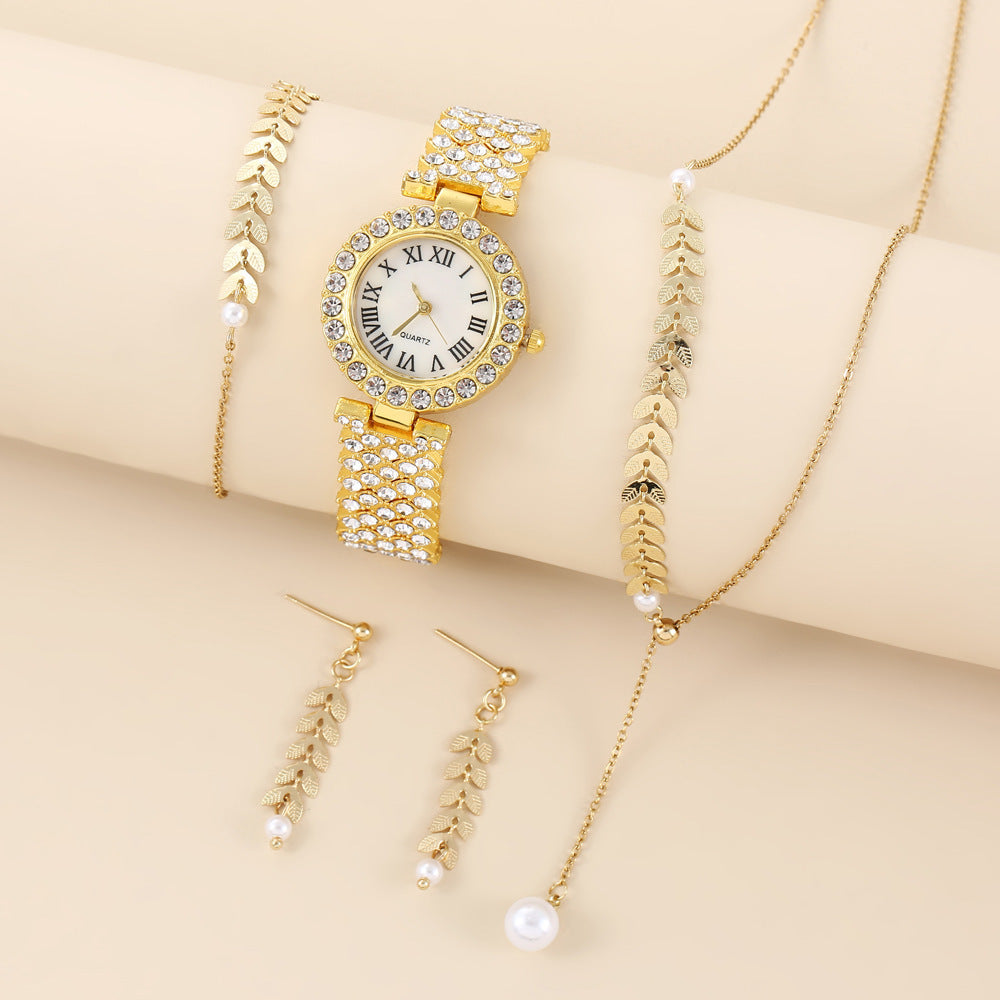Ensemble montre, collier, boucles d'oreilles et bracelet pour femme