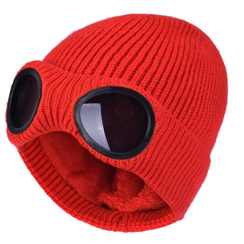 Bonnets en laine tricotés chauds avec lunettes coupe-vent