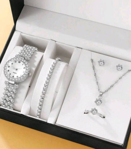 Ensemble montre, collier, boucles d'oreilles et bracelet pour femme