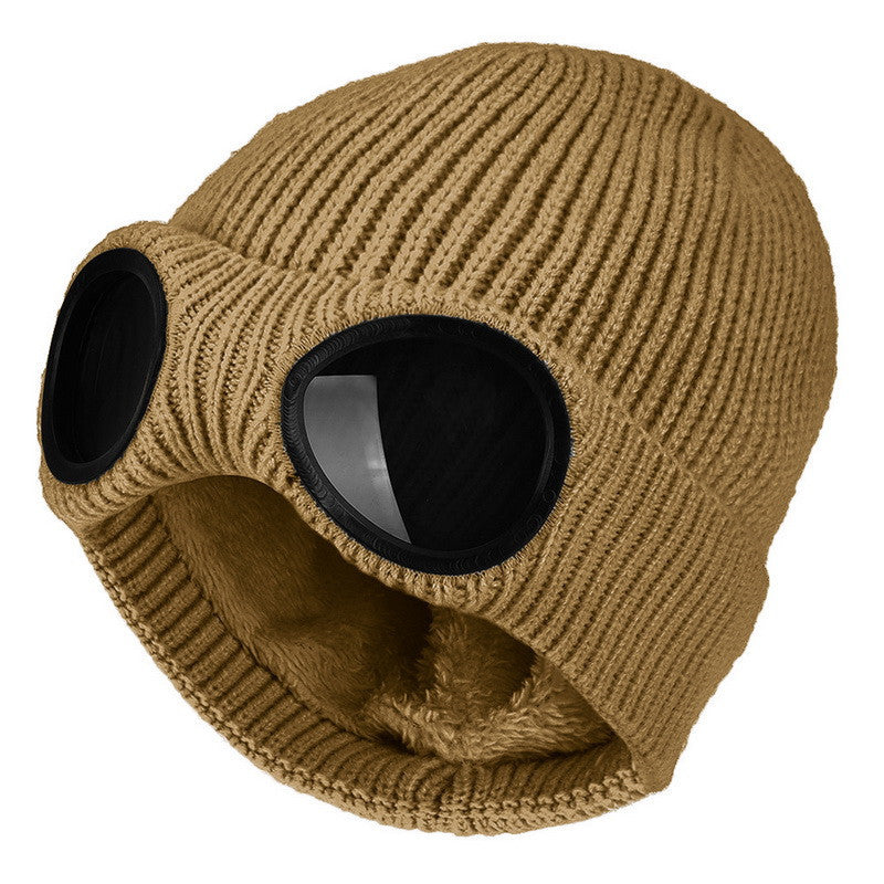 Bonnets en laine tricotés chauds avec lunettes coupe-vent