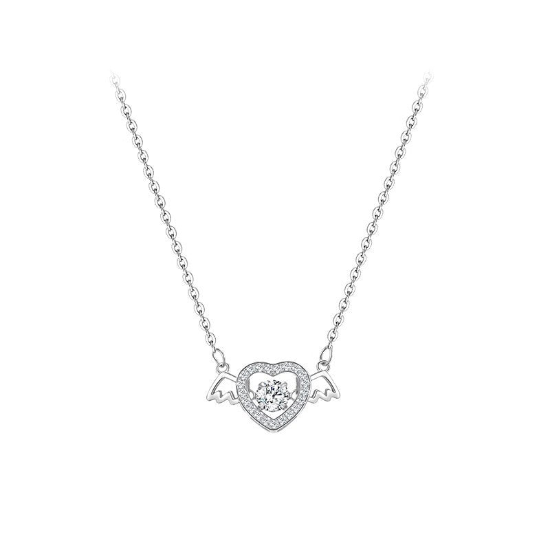 Silver Angel Heart Necklace For Women