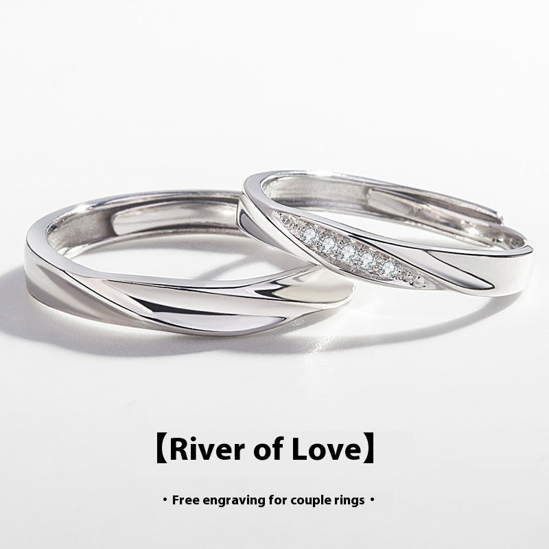 Silver Love Couple Ring Simple Bracelet