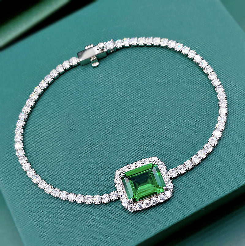 Silver Synthetic Emerald Bracelet