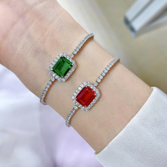 Silver Synthetic Emerald Bracelet